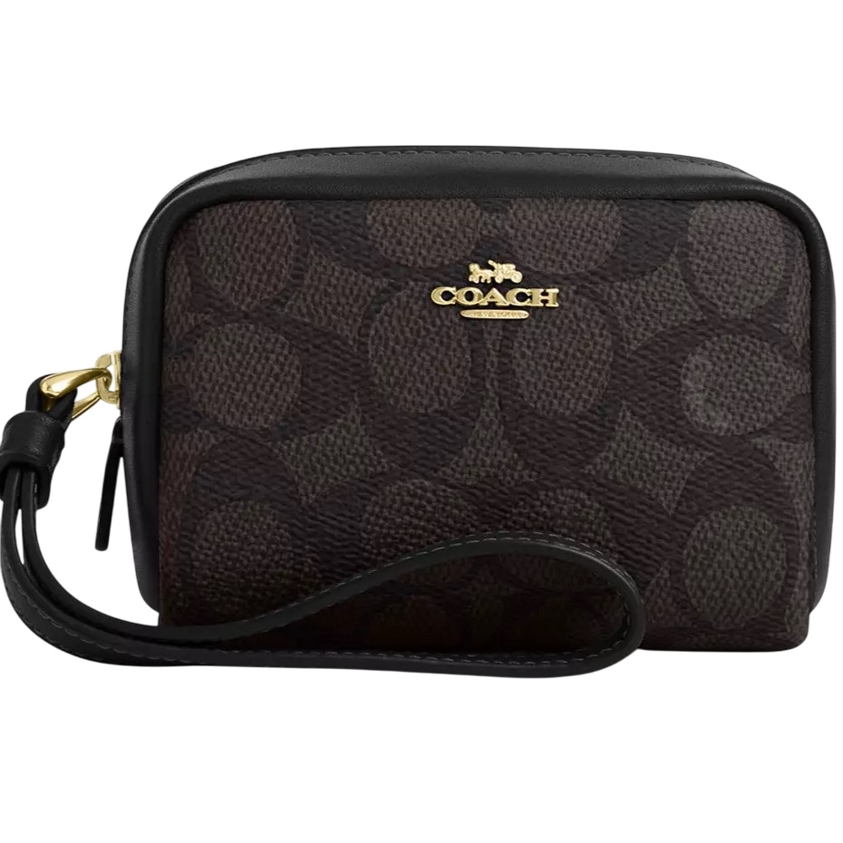 Túi Coach Signature Canvas Wristlet Pouch Black CW907 3