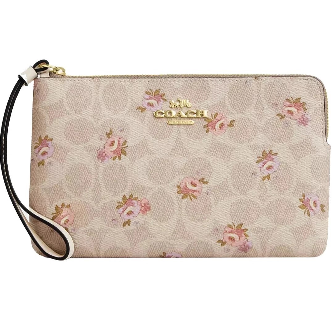 Ví Coach Large Corner Zip Wristlet In Signature Canvas Sand Multi CBA72 4