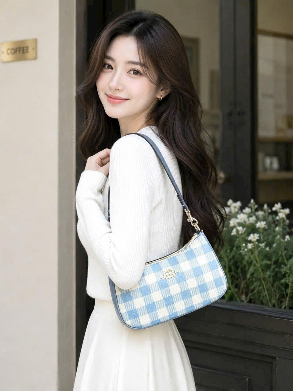 Túi Coach Teri Shoulder Bag With Gingham Print And Charm CES65 12