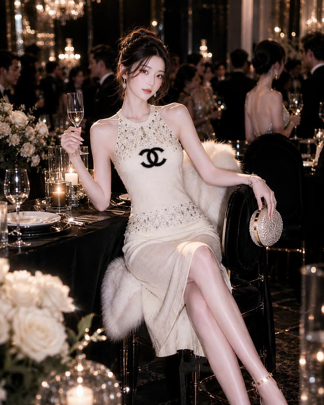 Áo đầm ôm dáng dài cổ yếm Chanel 8
