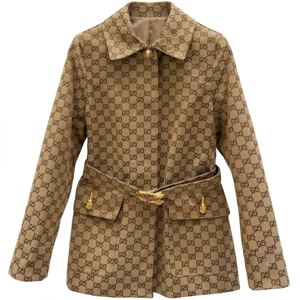 Áo khoác nữ dáng dài nâu kèm thắt lưng Gucci 1