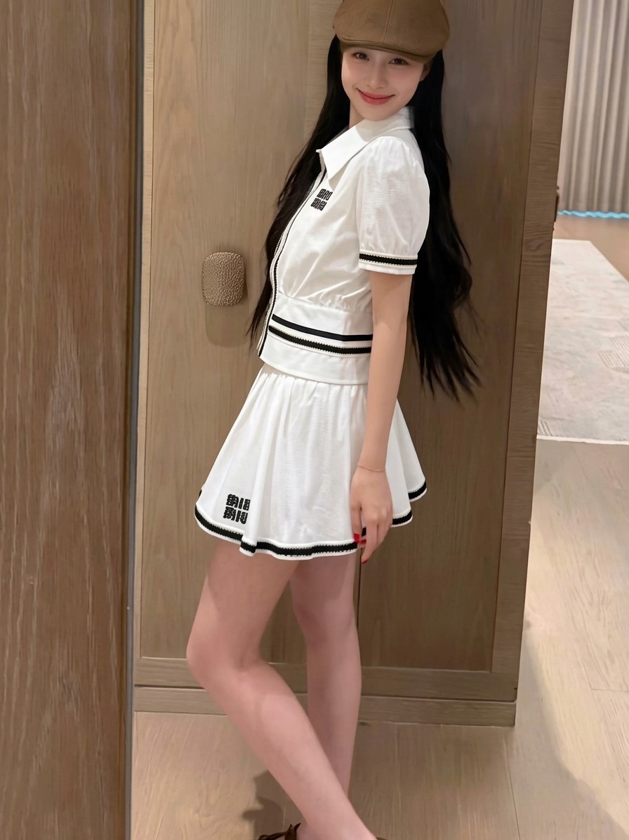 Set áo váy ngắn xòe trắng nữ Miu Miu 2