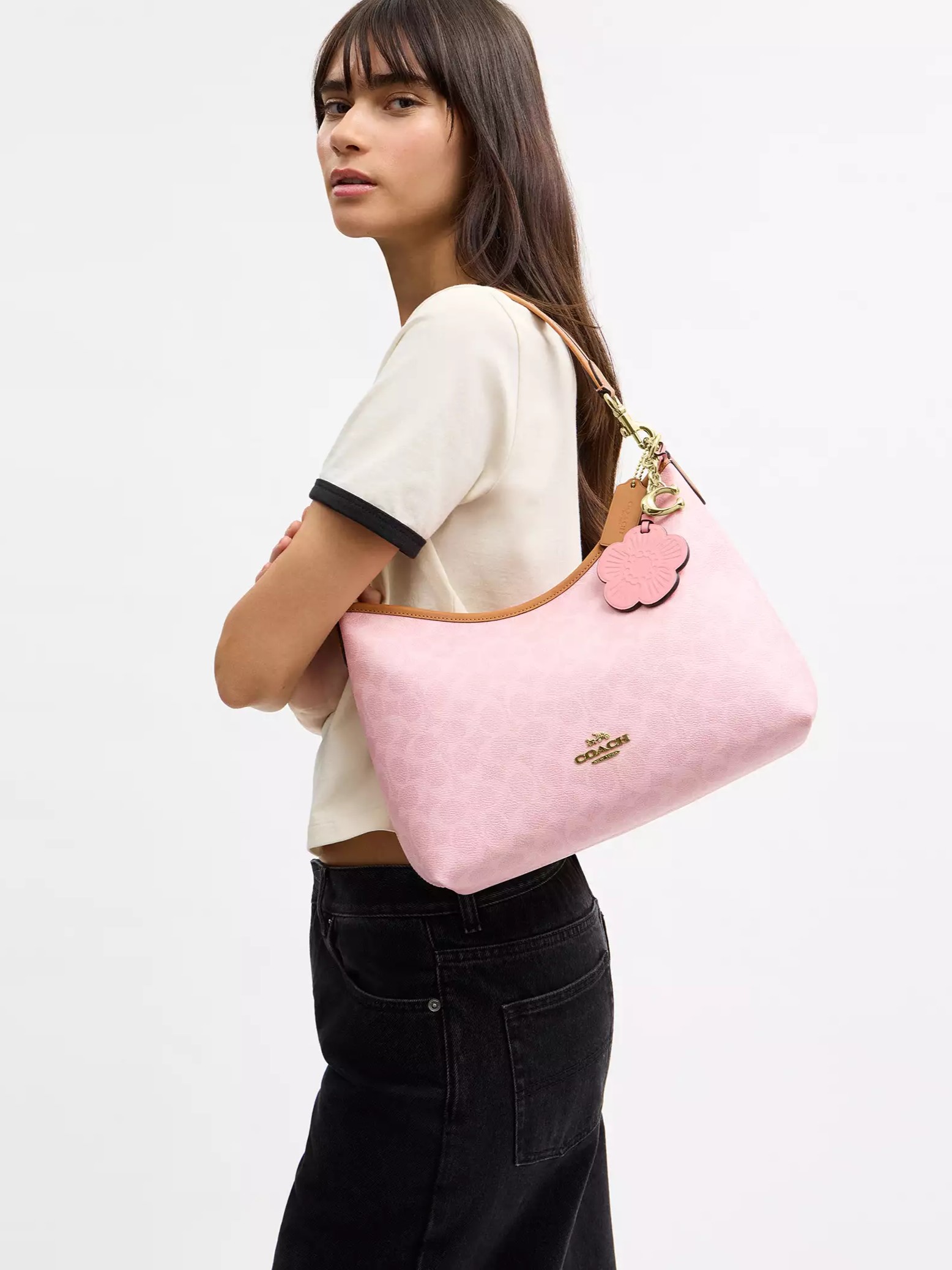 Túi Coach Laurel Shoulder Bag In Signature Canvas With Charms Powder Pink CEL12 9