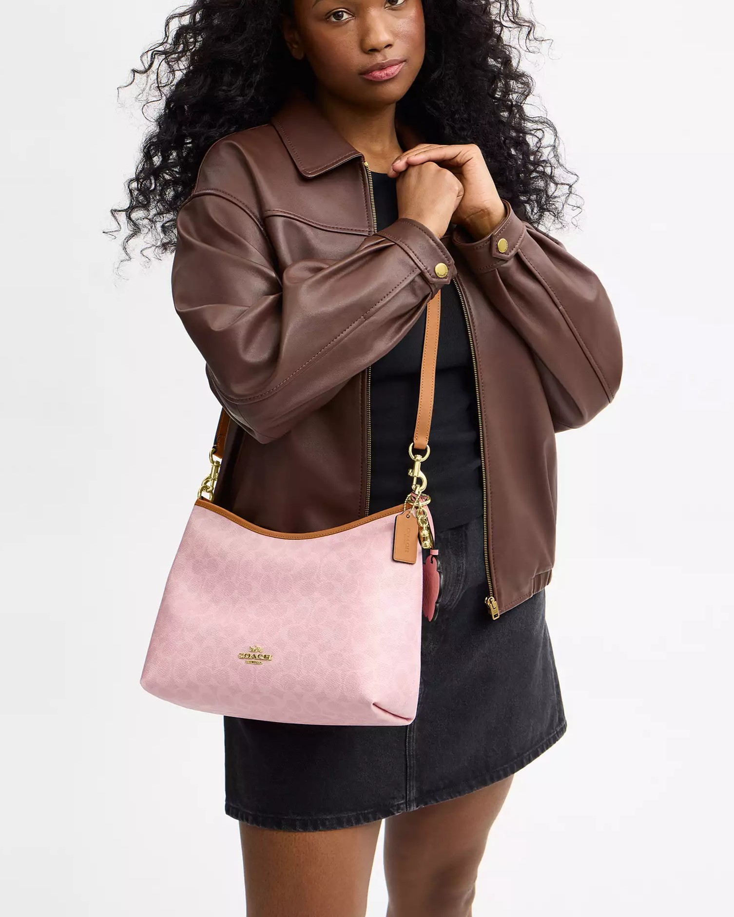 Túi Coach Laurel Shoulder Bag In Signature Canvas With Charms Powder Pink CEL12 8