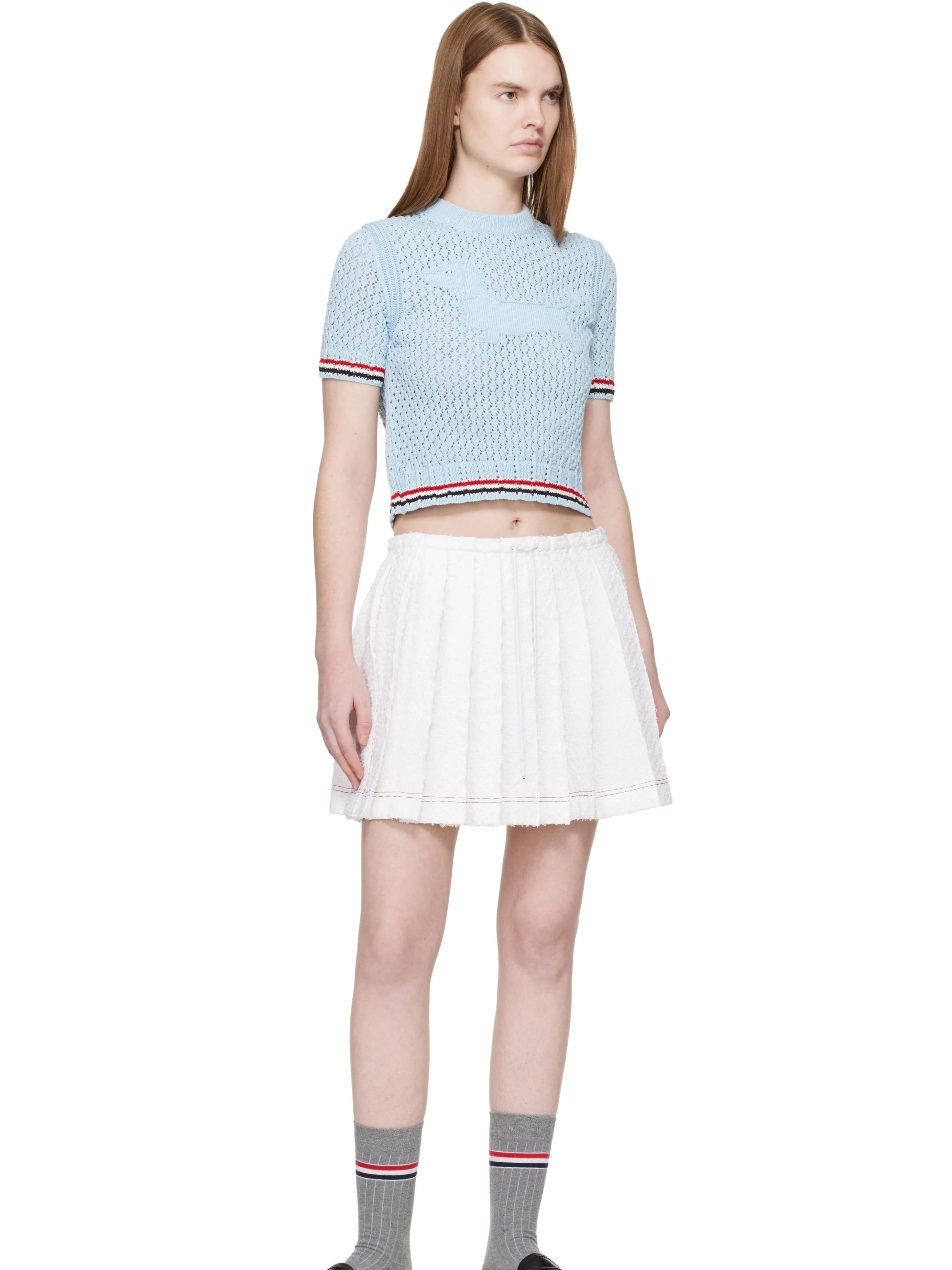 Áo Thom Browne Jacquard Cotton Sweater Light Blue 2