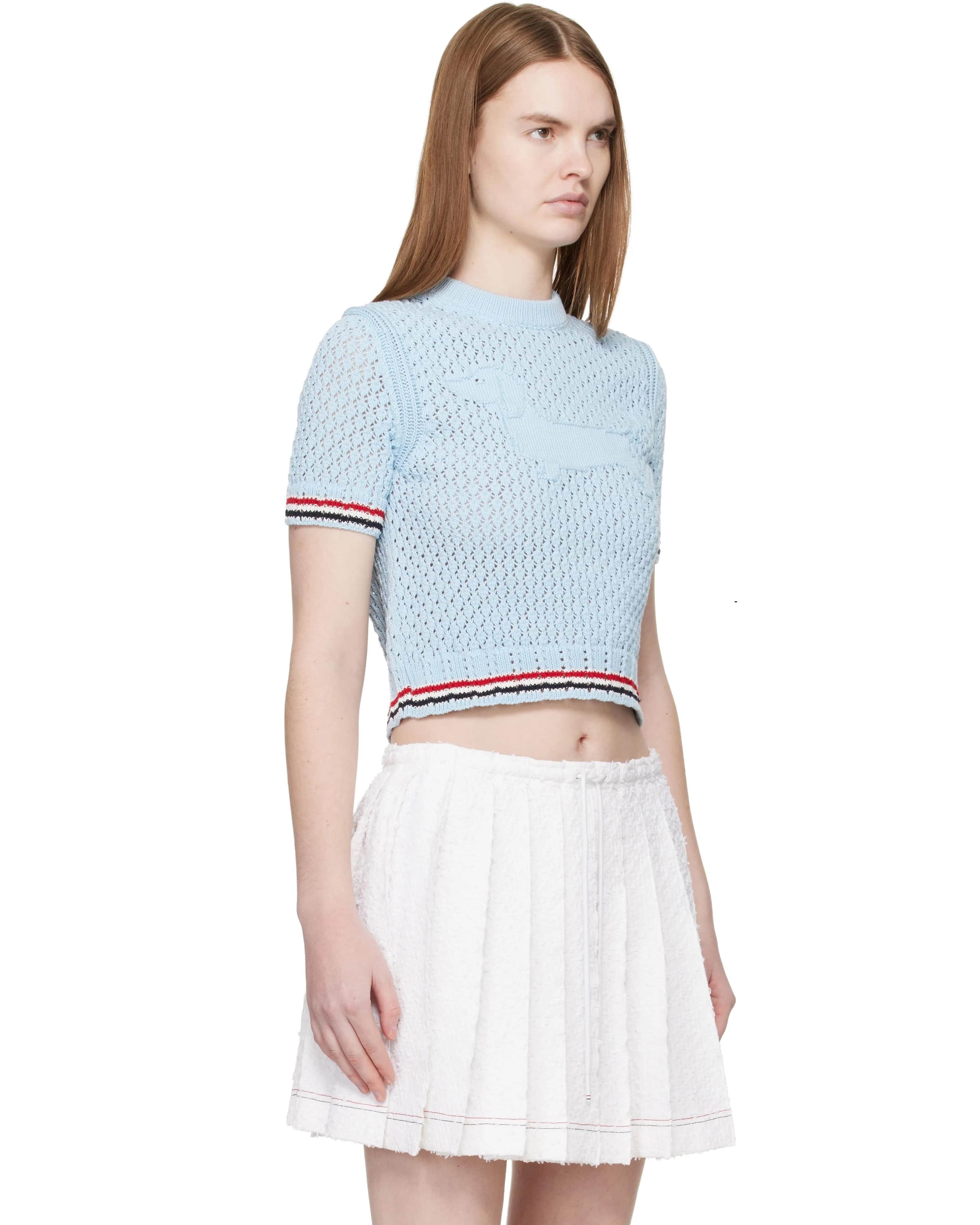 Áo Thom Browne Jacquard Cotton Sweater Light Blue 3