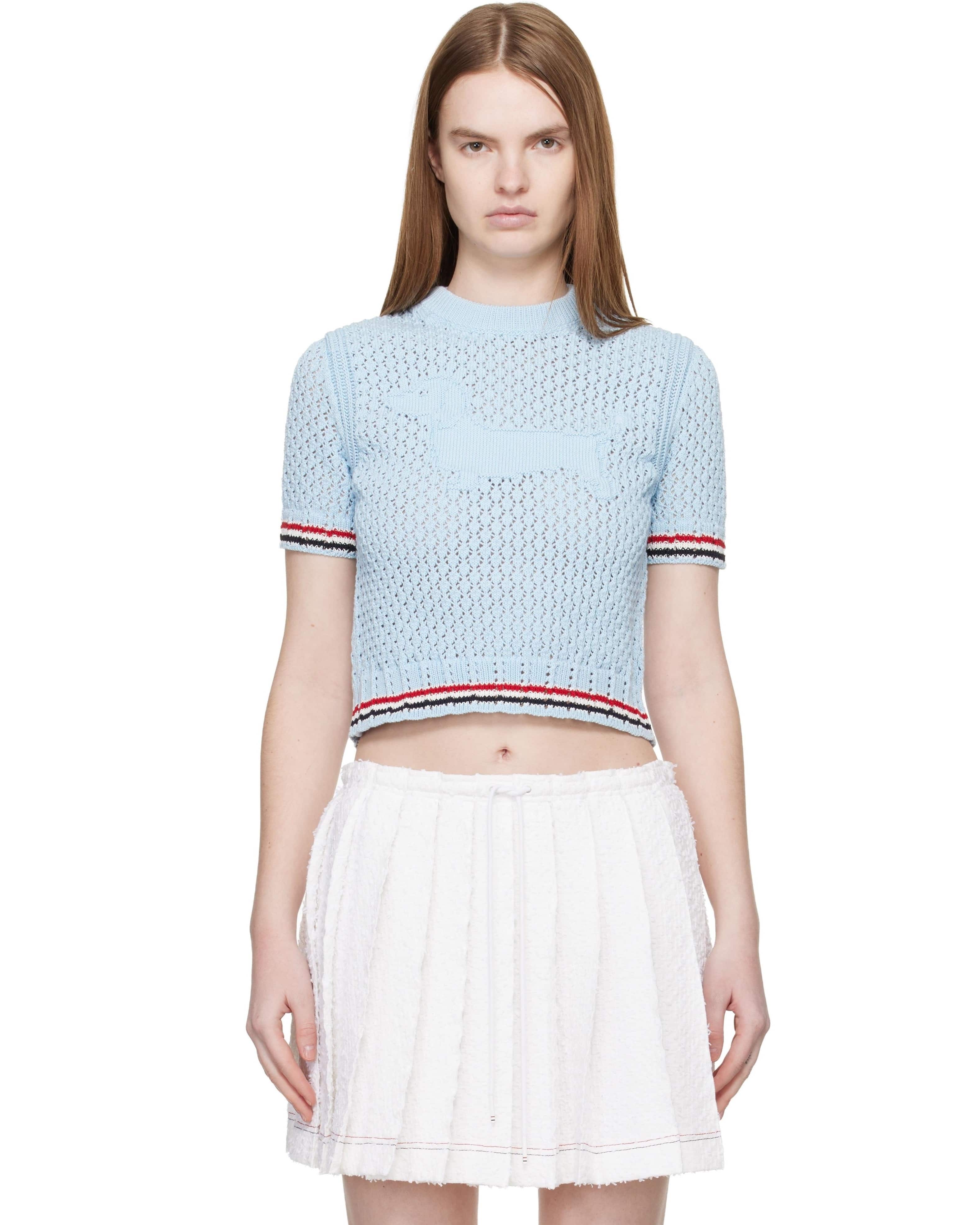 Áo Thom Browne Jacquard Cotton Sweater Light Blue 4