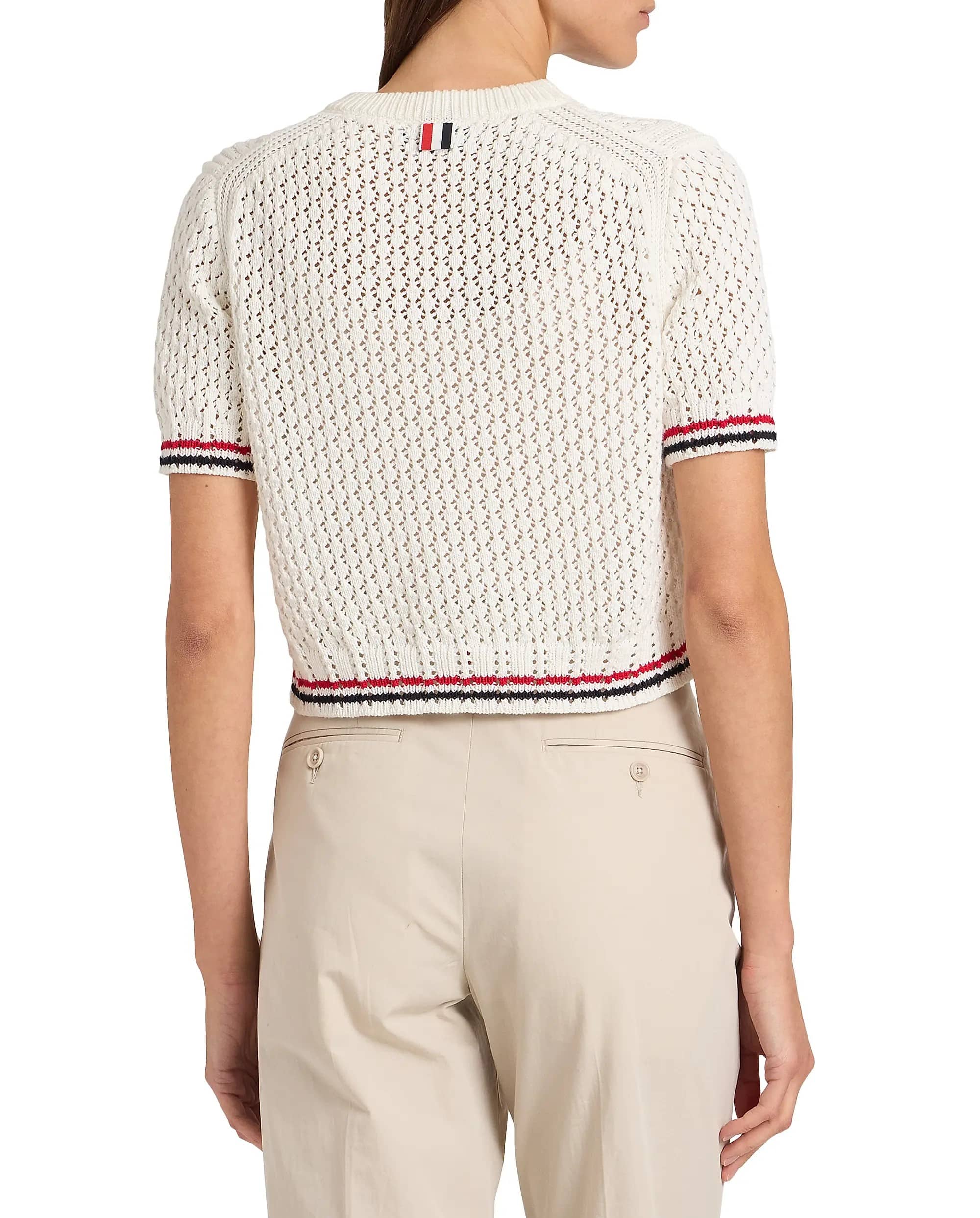 Áo Thom Browne Jacquard Cotton Sweater White 1