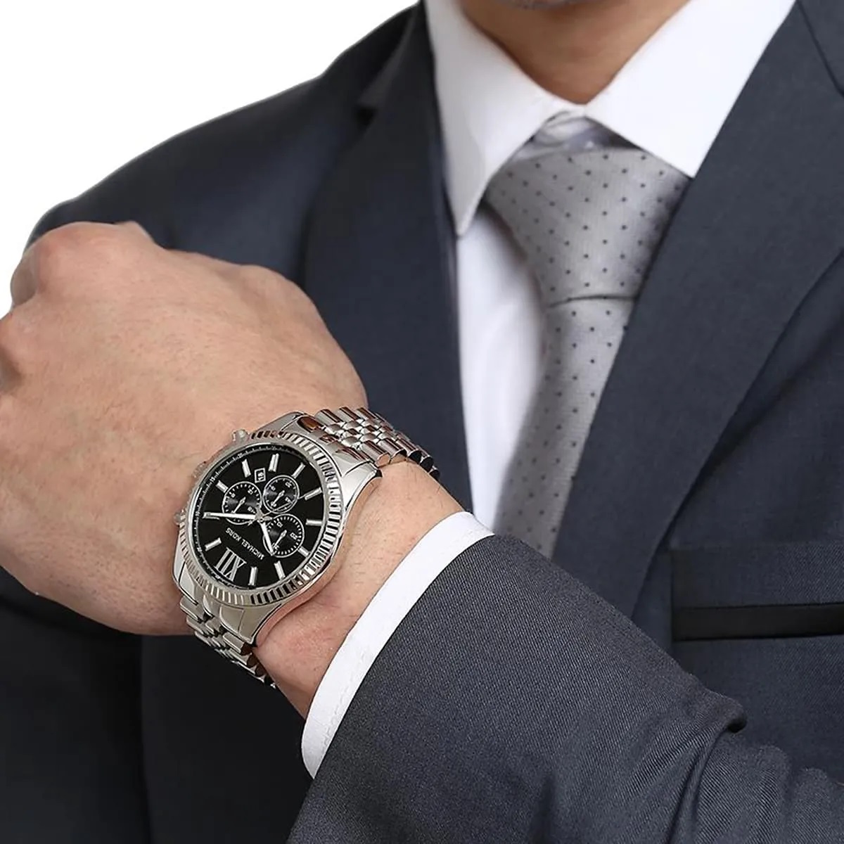 Đồng hồ nam Michael Kors Oversized Lexington Silver-Tone Watch MK8602 6