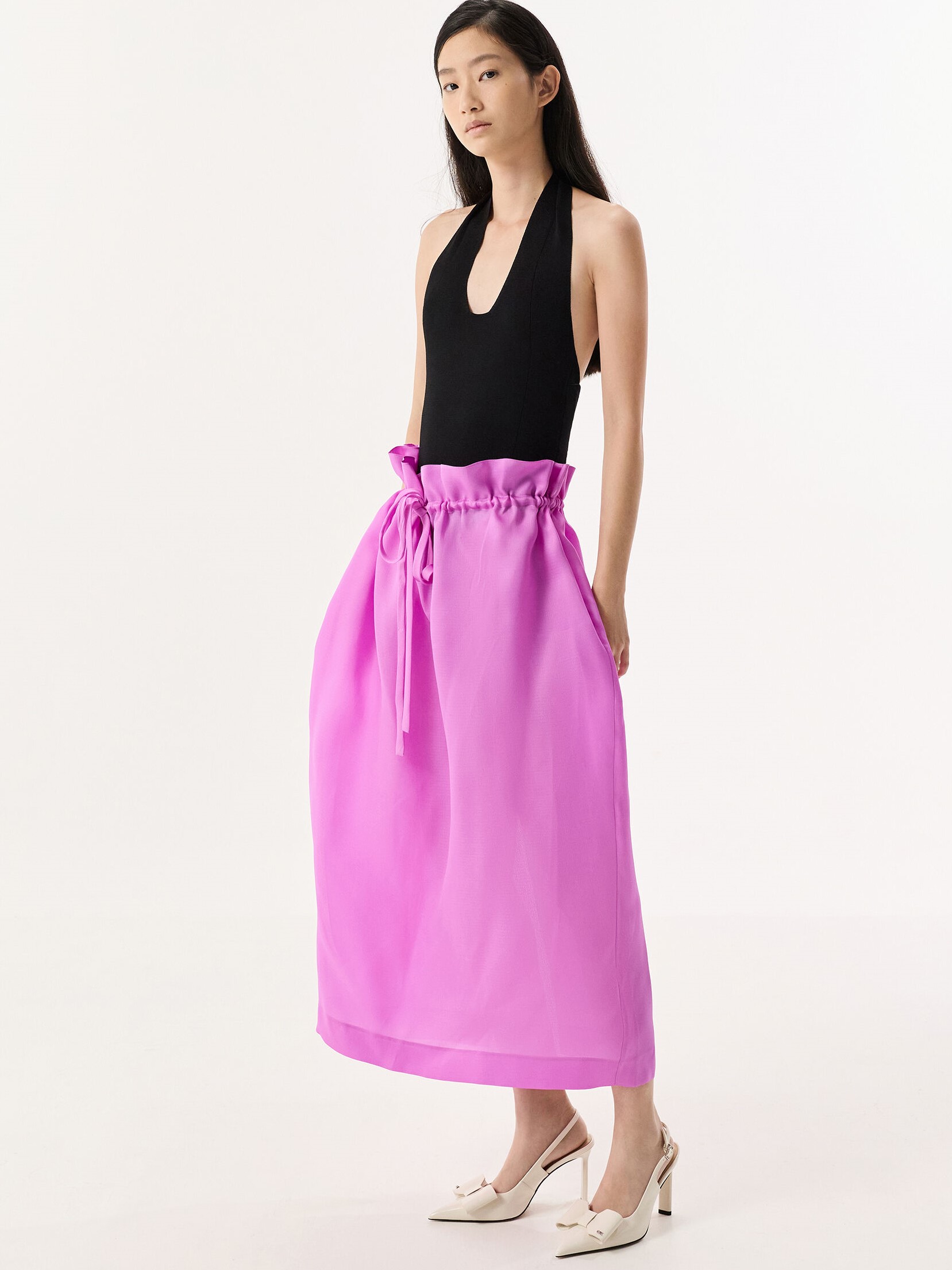 Giày CNK Charles Keith Sandals cao gót Lu Patent Leather Bow Blade-Heel Slingback Pumps Chalk 3