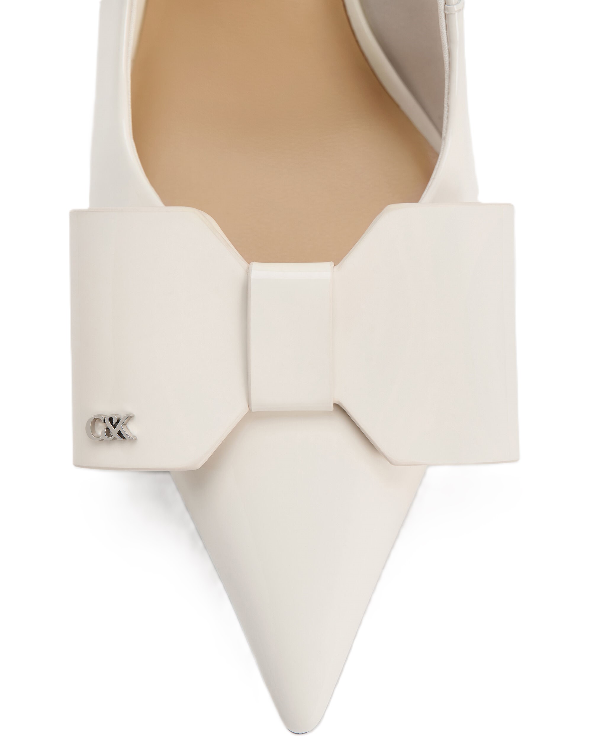 Giày CNK Charles Keith Sandals cao gót Lu Patent Leather Bow Blade-Heel Slingback Pumps Chalk 6