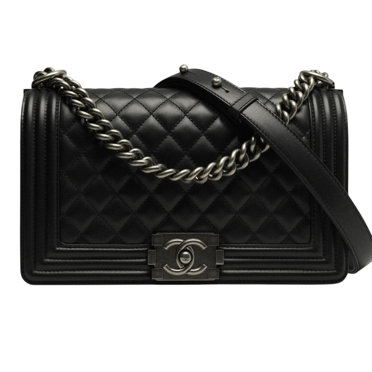 Túi Chanel Boy Calfskin Ruthenium-Finish Metal Black 2