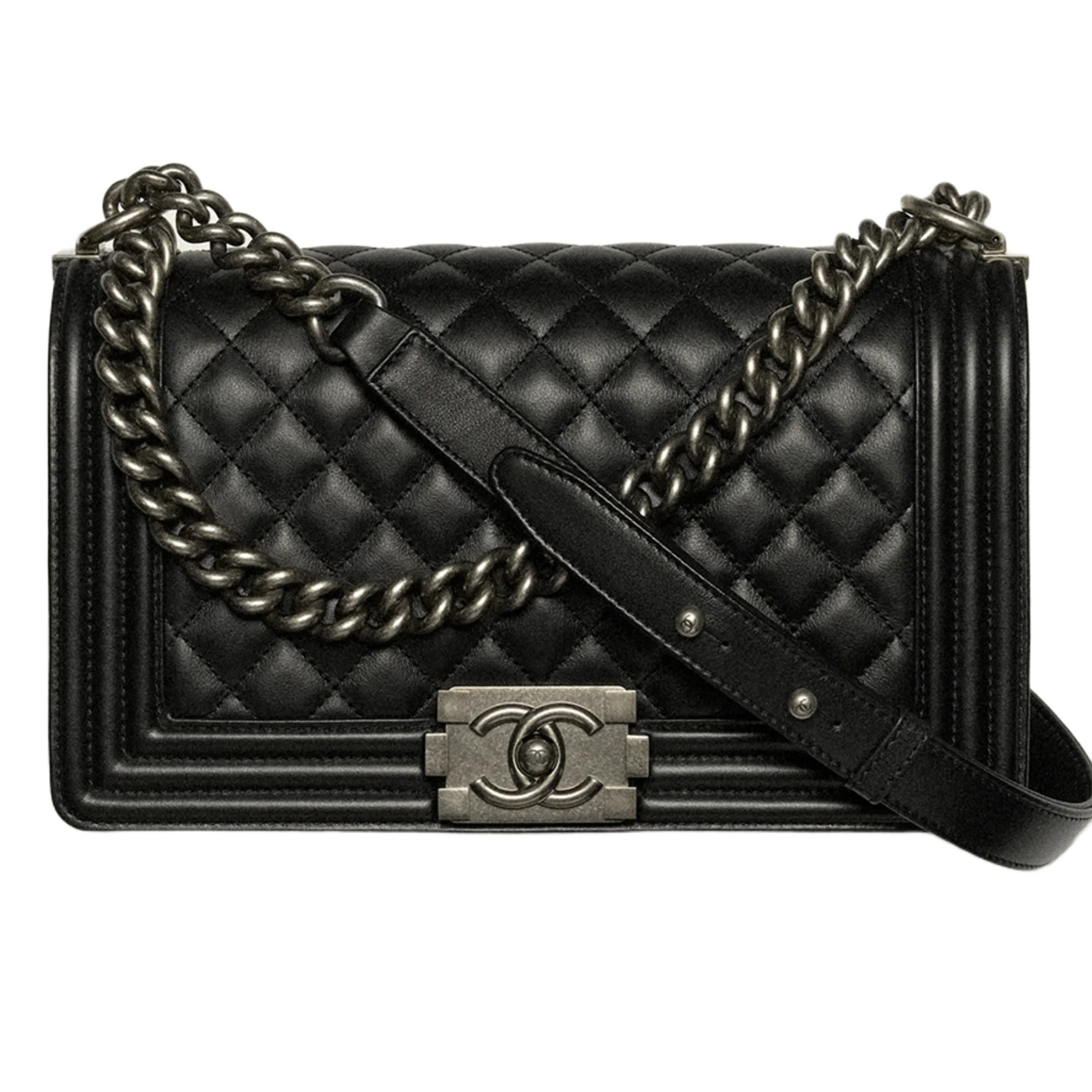 Túi Chanel Boy Calfskin Ruthenium-Finish Metal Black 4