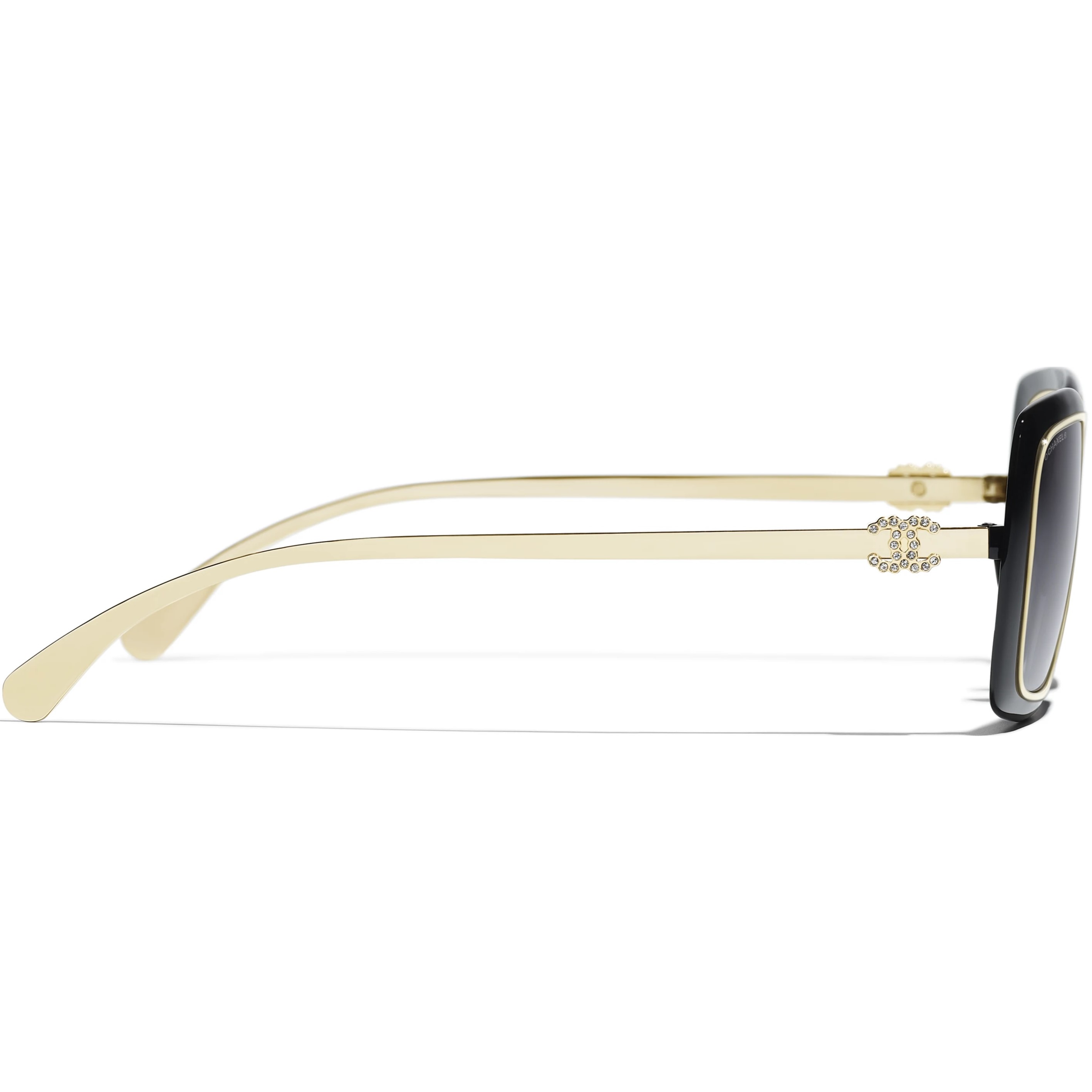 Kính mát Chanel dáng chữ nhật Rectangle Sunglasses Metal Black Gold 9576B 2