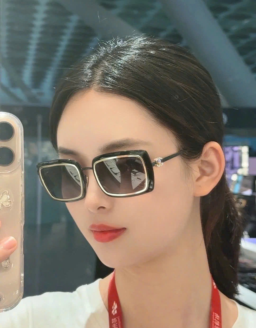 Kính mát Chanel dáng chữ nhật Rectangle Sunglasses Metal Black Gold 9576B 5