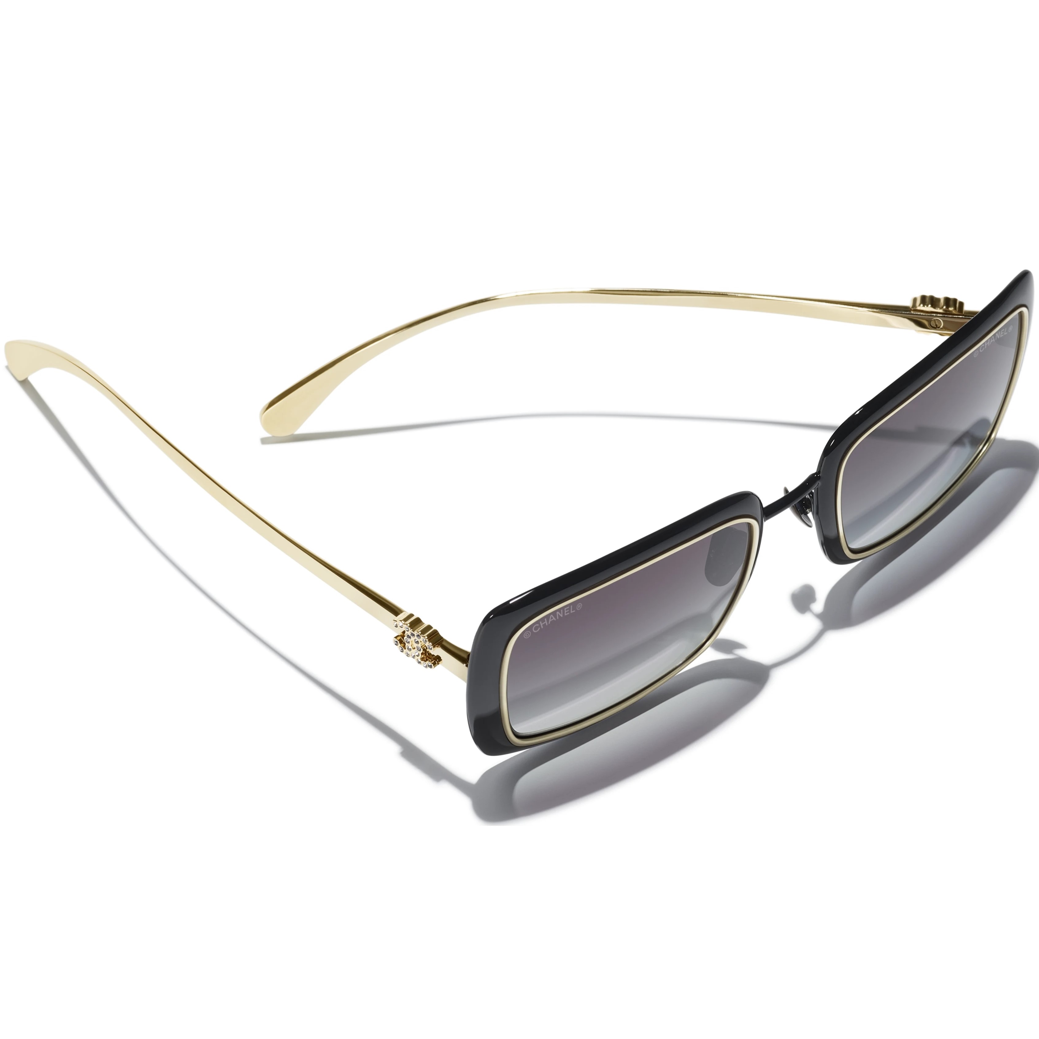 Kính mát Chanel dáng chữ nhật Rectangle Sunglasses Metal Black Gold 9576B 6