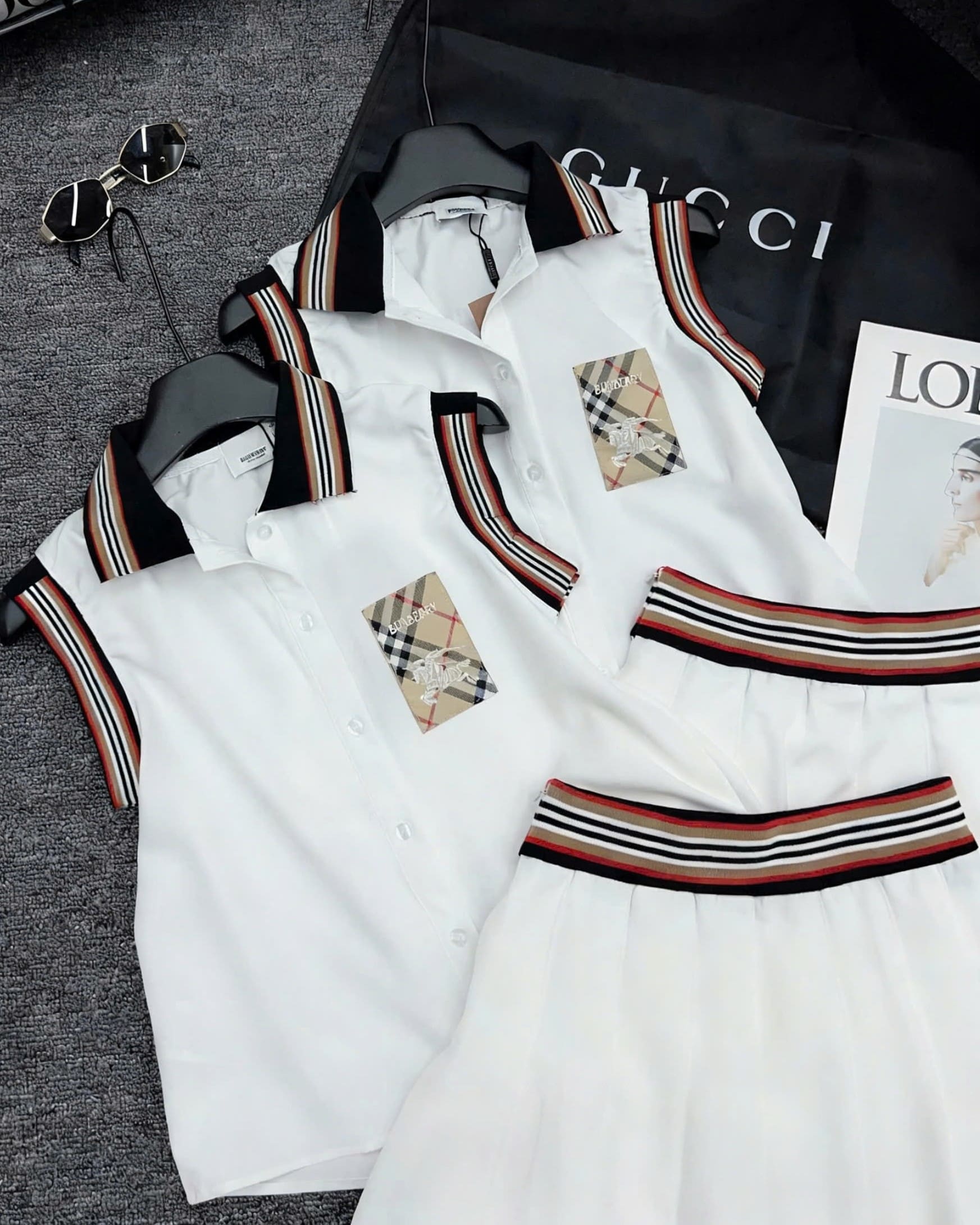 Set áo sát nách váy ngắn trắng nữ Burberry 8