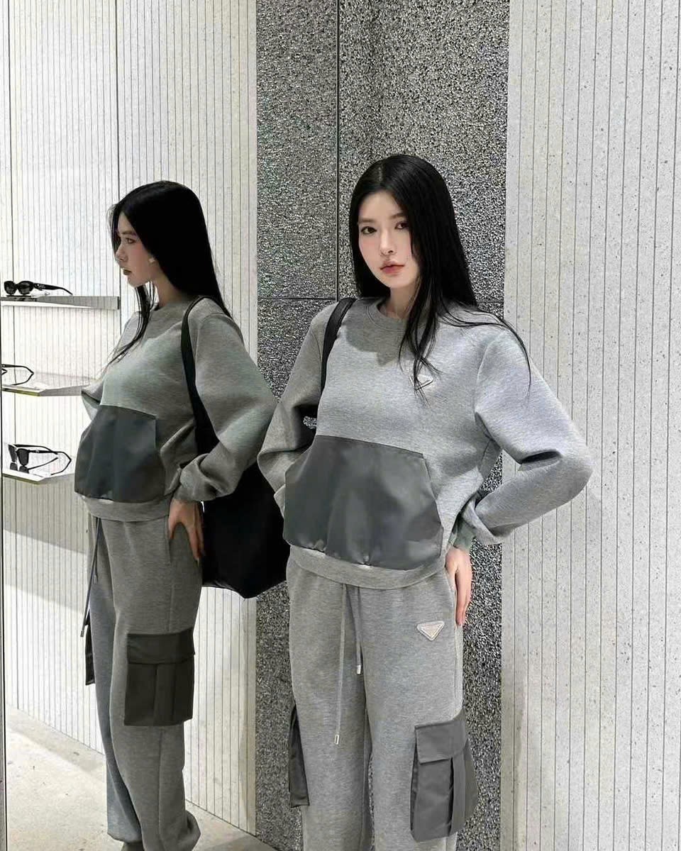 Set bộ xám đen nỉ Prada 1