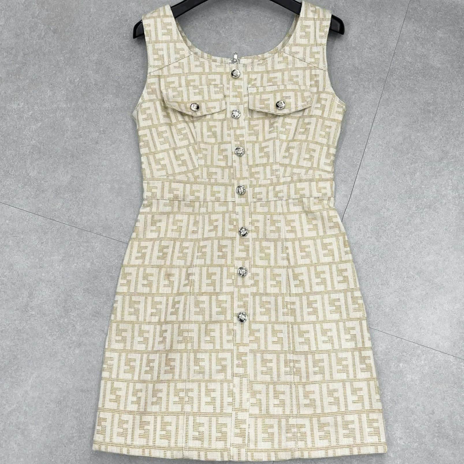  Áo đầm sát nách nữ vàng kem hồng Fendi 5
