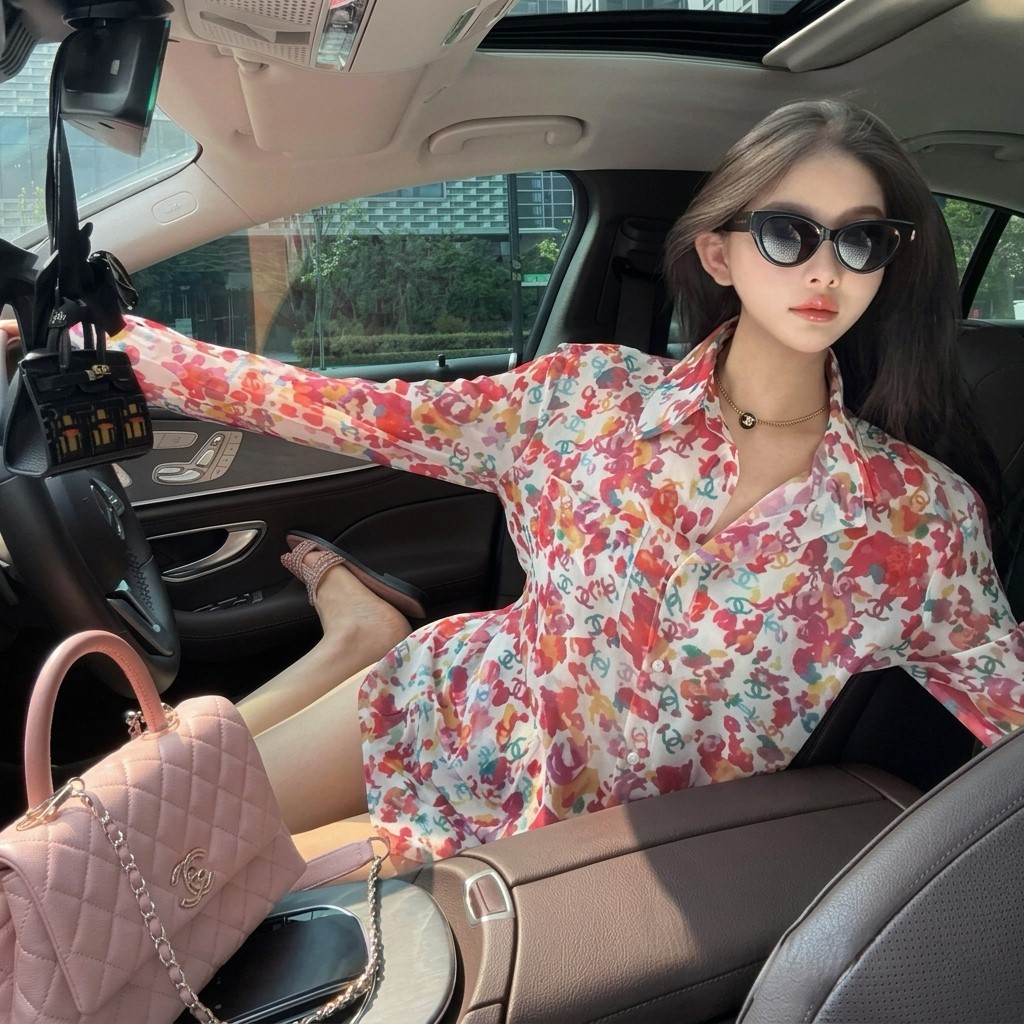 Áo sơ mi họa tiết hoa đỏ Chanel 6