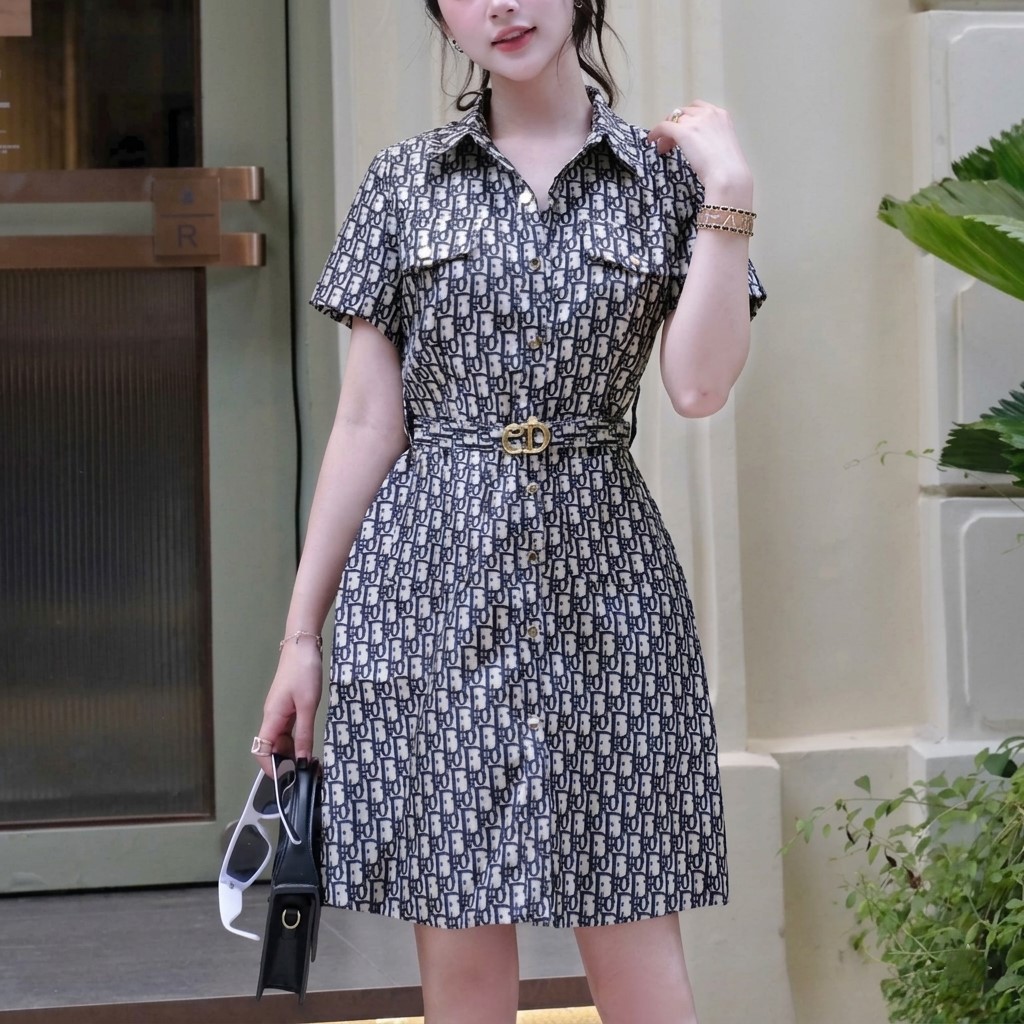 Áo đầm Dior kèm dây nịt cùng màu 5
