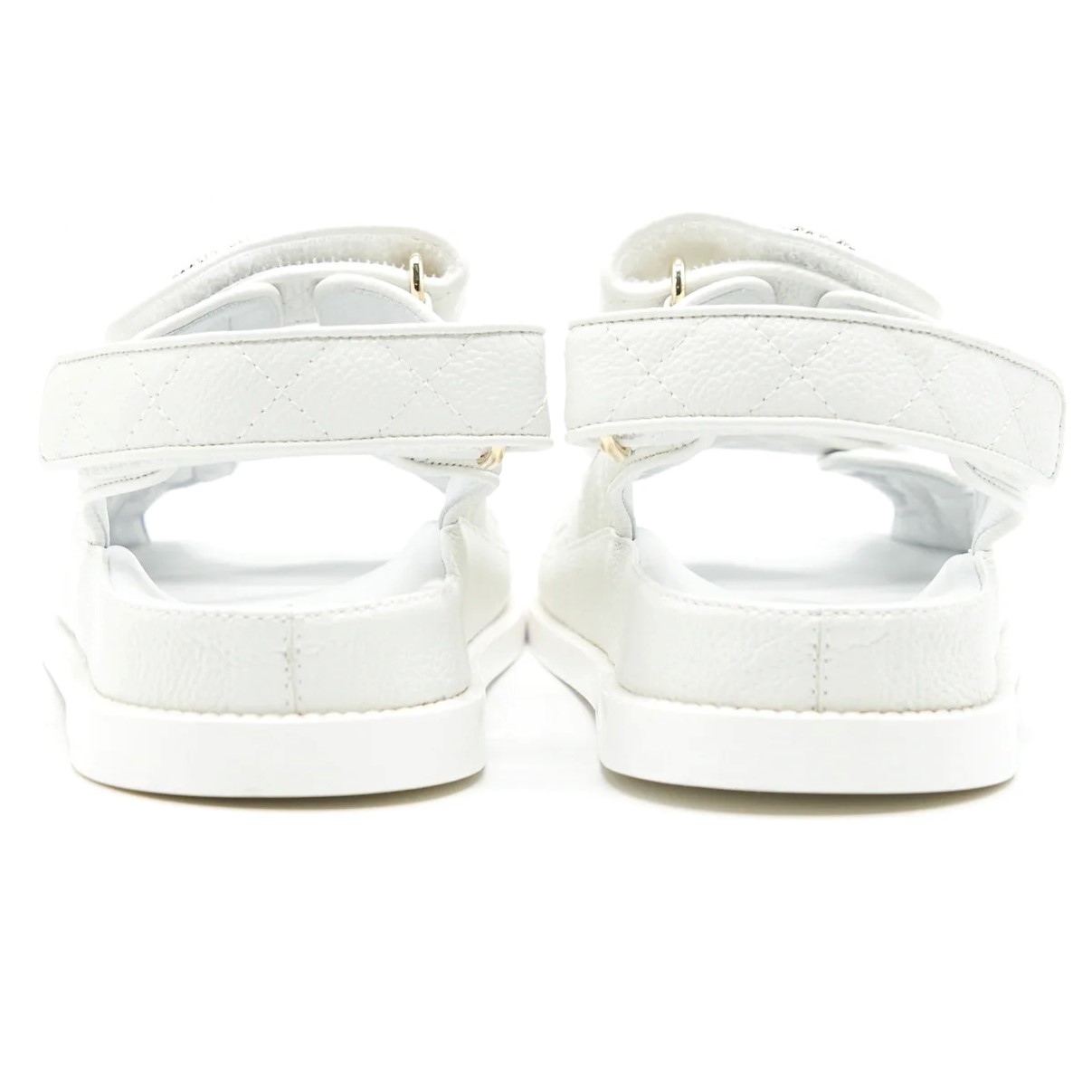 GIÀY SANDAL NỮ CHANEL WHITE QUILTED LAMBSKIN DAD SANDALS 5