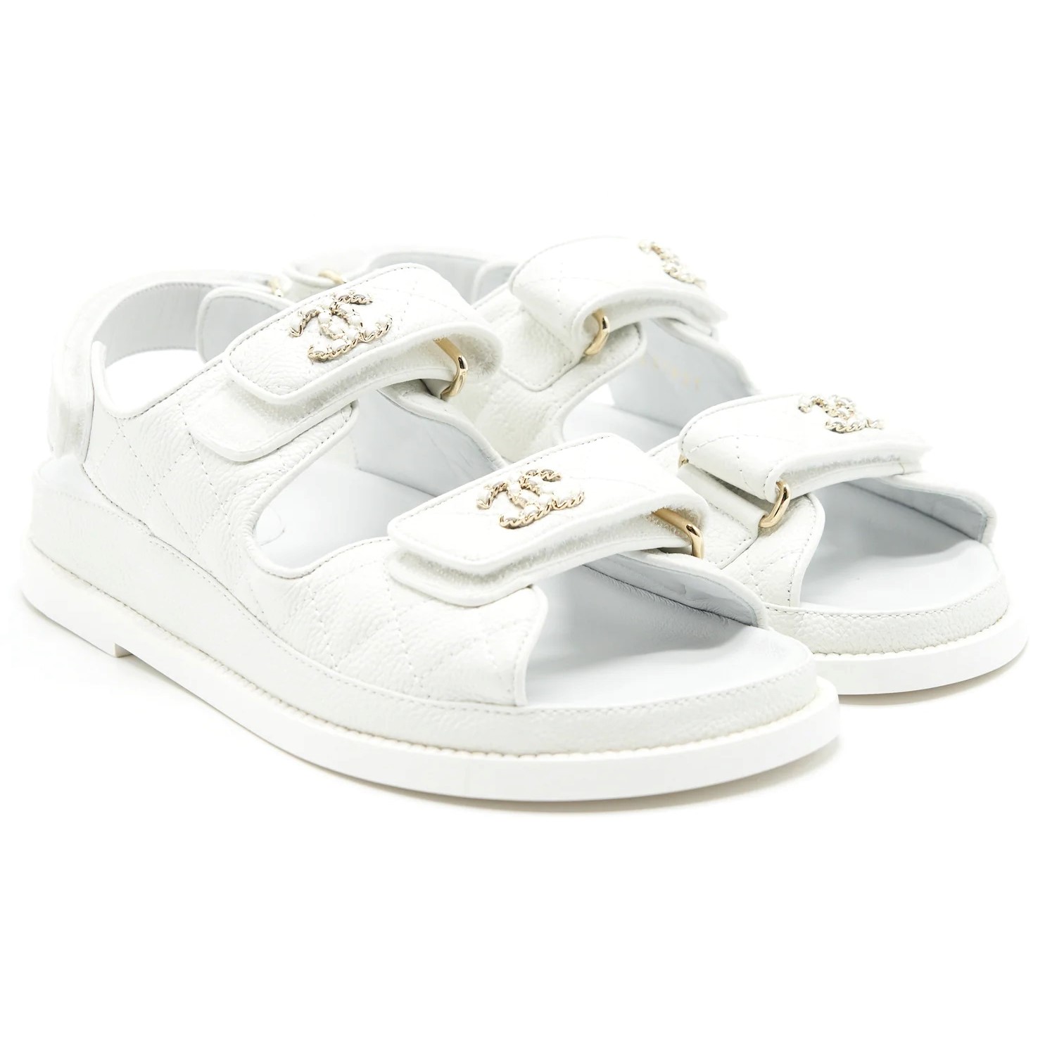 GIÀY SANDAL NỮ CHANEL WHITE QUILTED LAMBSKIN DAD SANDALS 6