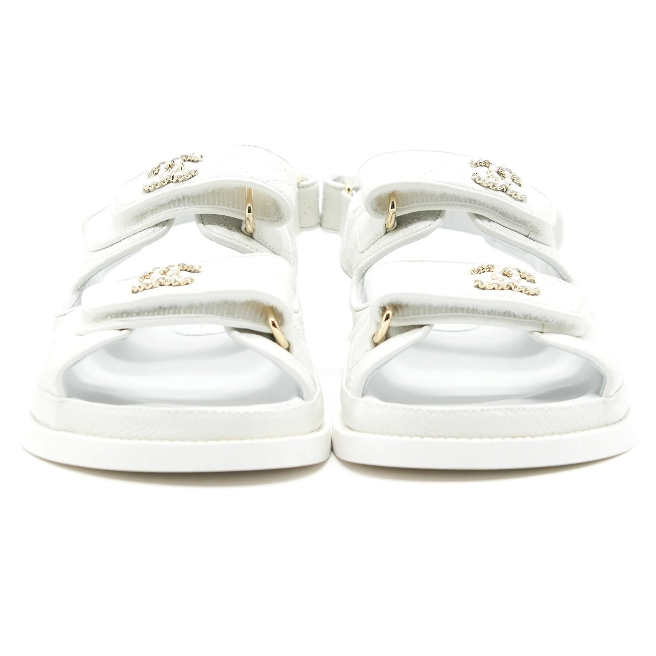 GIÀY SANDAL NỮ CHANEL WHITE QUILTED LAMBSKIN DAD SANDALS 8