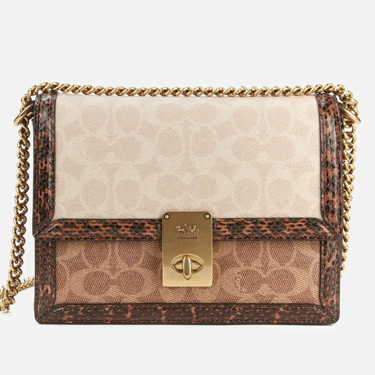 TÚI ĐEO VAI NỮ COACH HUTTON SHOULDER BAG IN BLOCKED SIGNATURE CANVAS WITH SNAKESKIN DETAIL 11