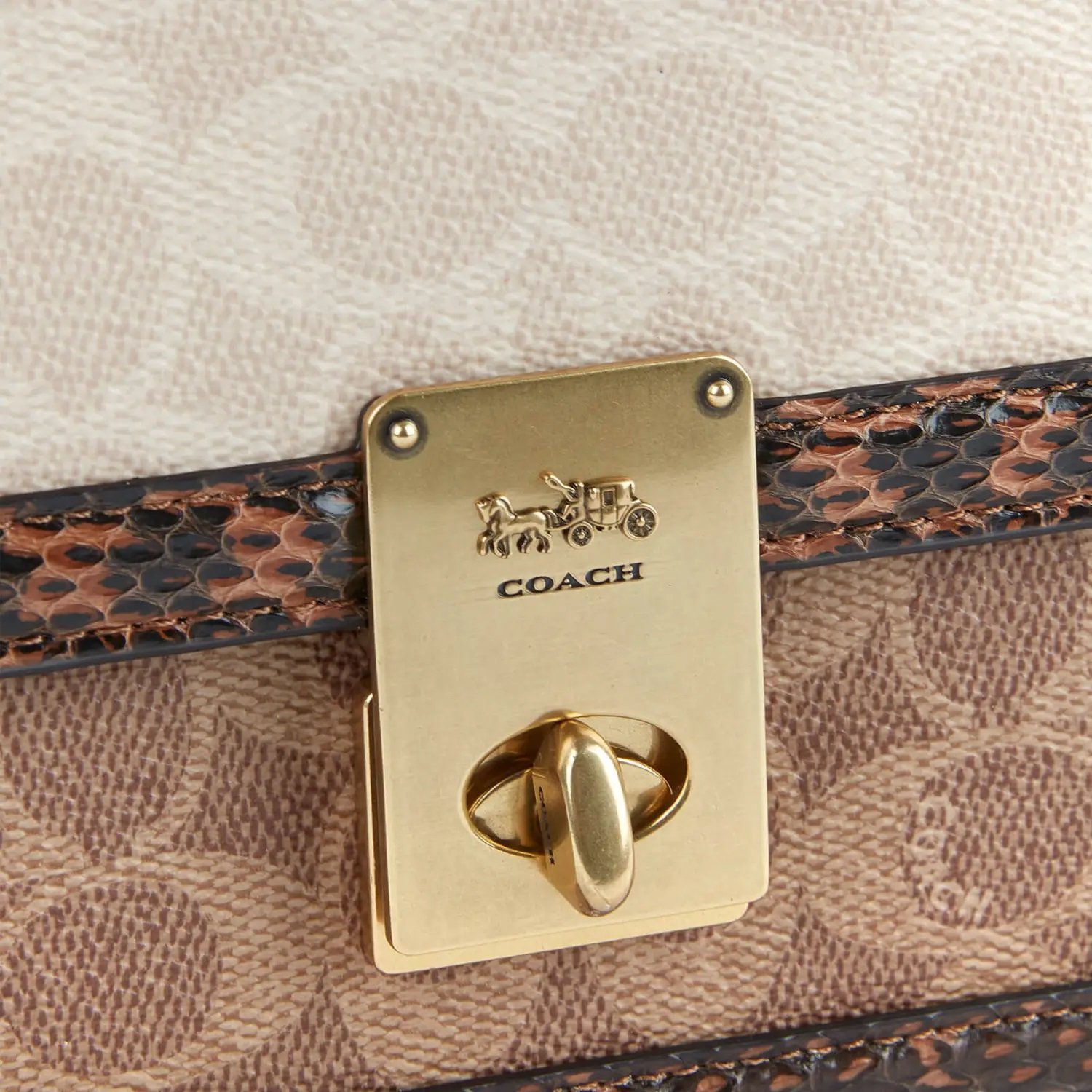 TÚI ĐEO VAI NỮ COACH HUTTON SHOULDER BAG IN BLOCKED SIGNATURE CANVAS WITH SNAKESKIN DETAIL 12