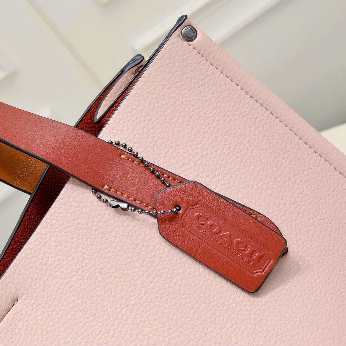 TÚI XÁCH COACH RELAY TOTE 34 PINK POLISHED PEBBLE LEATHER BAG CH757 1