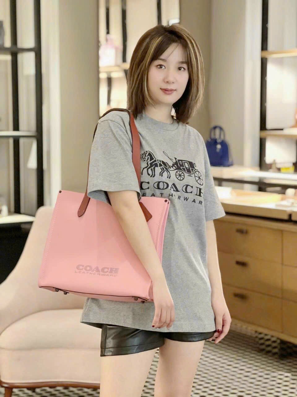 TÚI XÁCH COACH RELAY TOTE 34 PINK POLISHED PEBBLE LEATHER BAG CH757 9