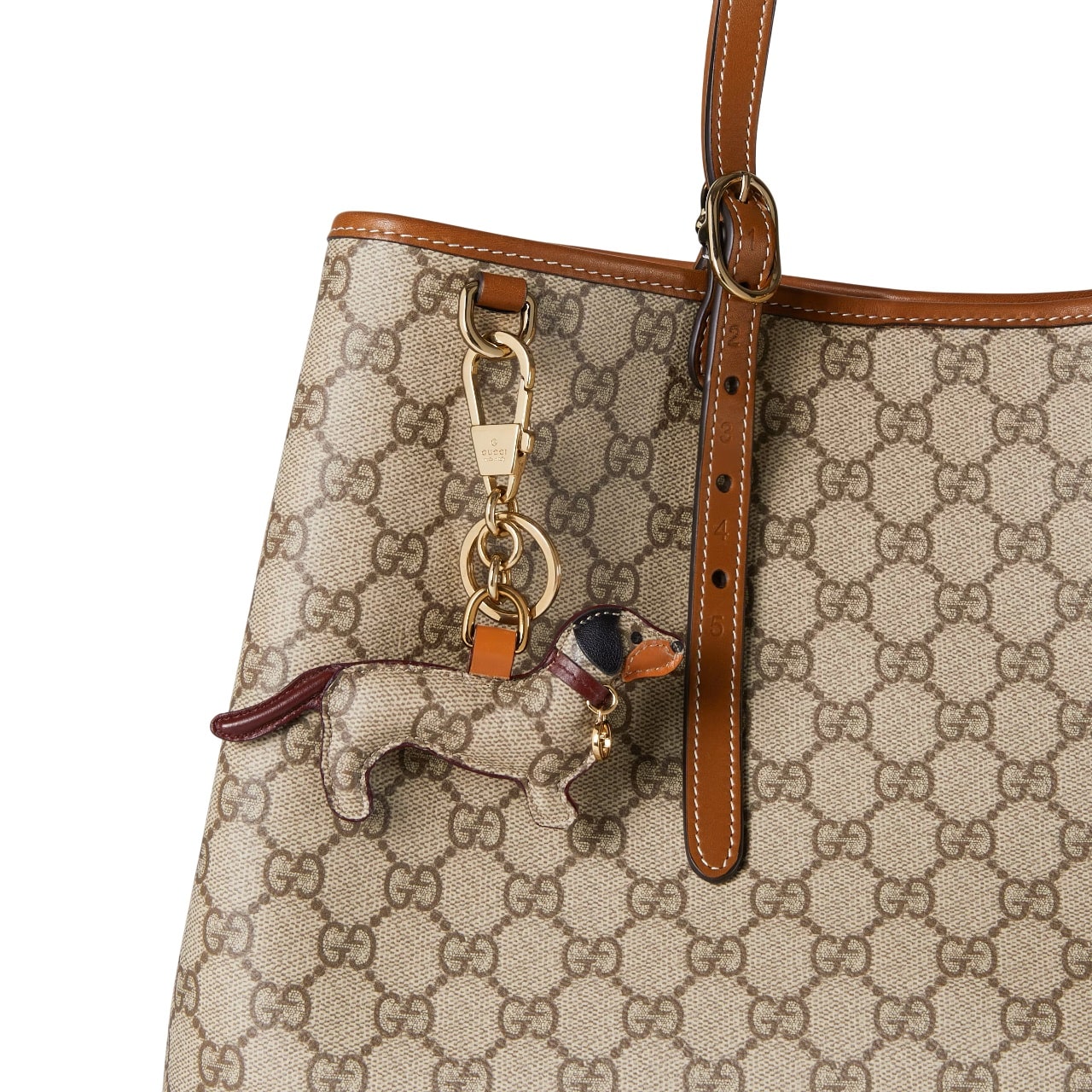 Móc khóa Gucci Dog-shaped Bag Charm Beige and Dark Brown New GG Monogram Canvas 2