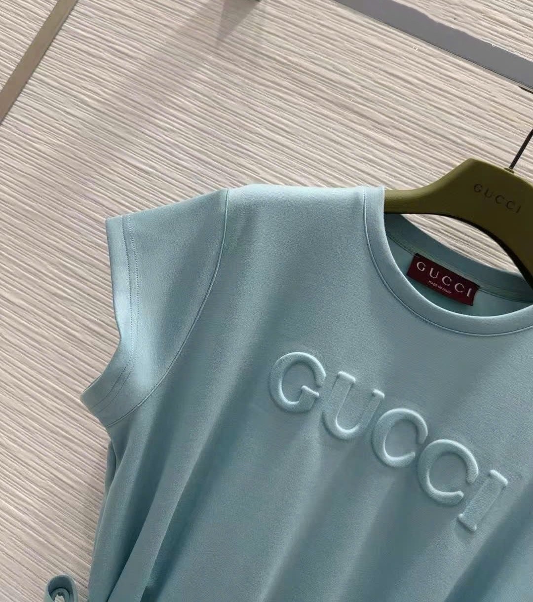 Đầm thun nữ Gucci thắt đai xanh sapphire 5