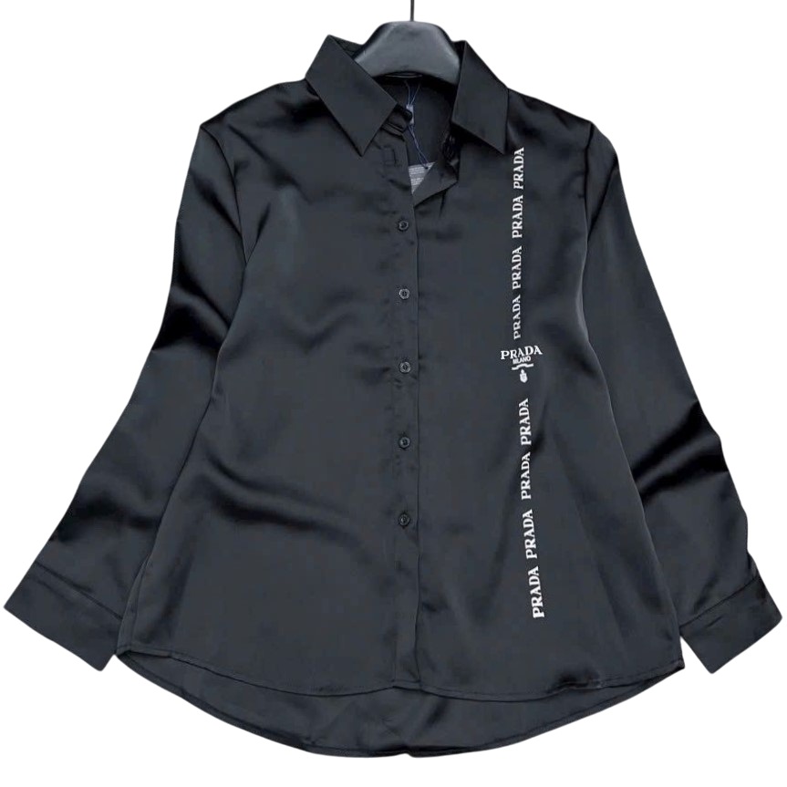 Áo sơ mi lụa nữ màu đen Prada 2
