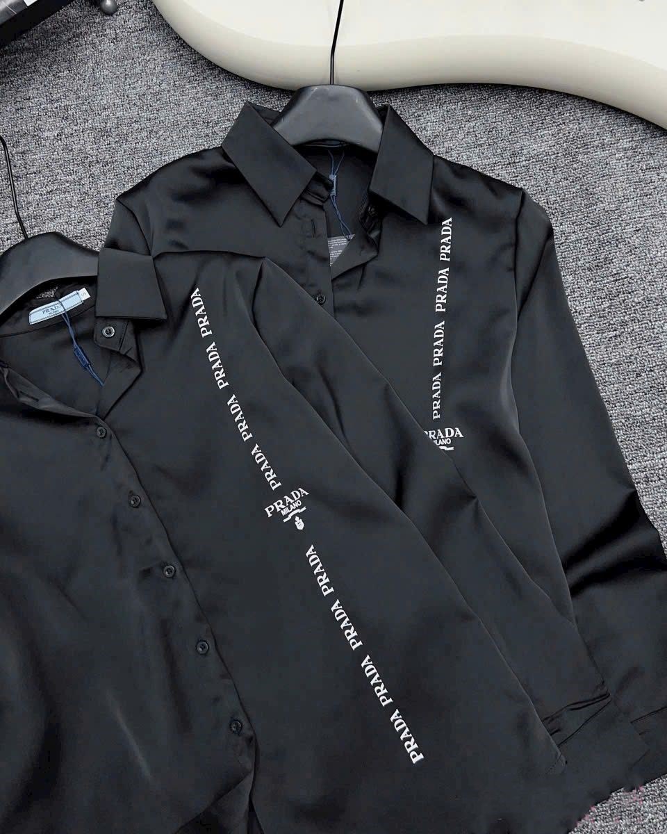 Áo sơ mi lụa nữ màu đen Prada 5