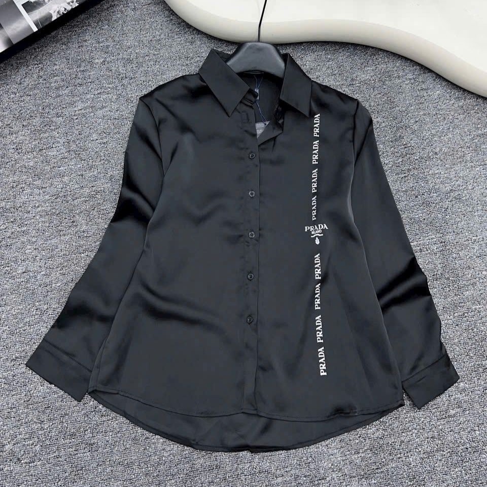Áo sơ mi lụa nữ màu đen Prada 14