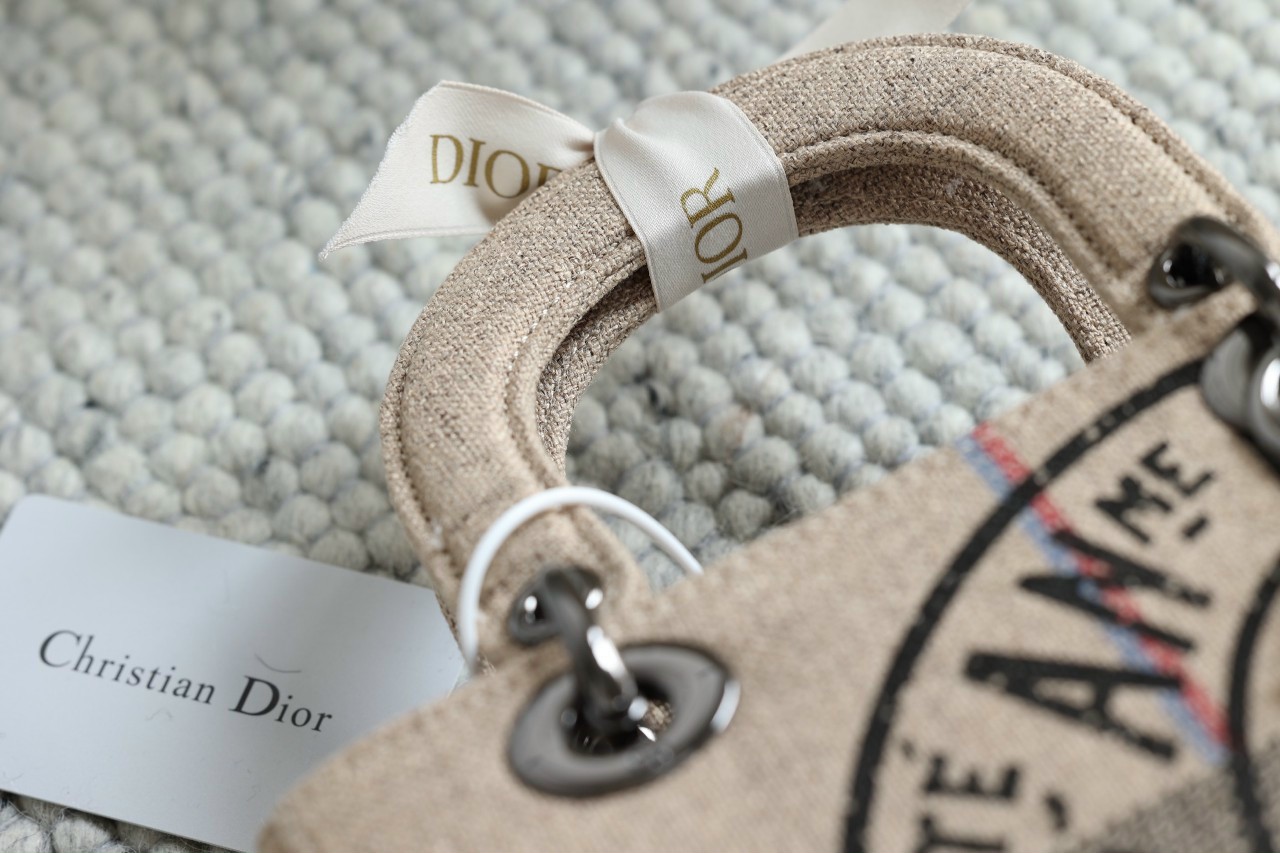 TÚI XÁCH DIOR LADY BEIGE JUTE CANVAS EMBROIDERED WITH DIOR UNION MOTIF 3