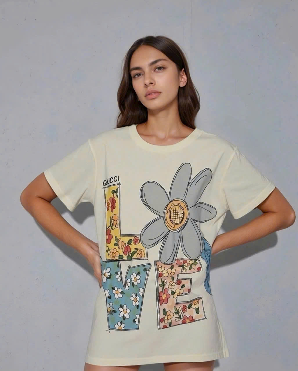 Áo thun phom rộng nữ gucci họa tiết hoa 1