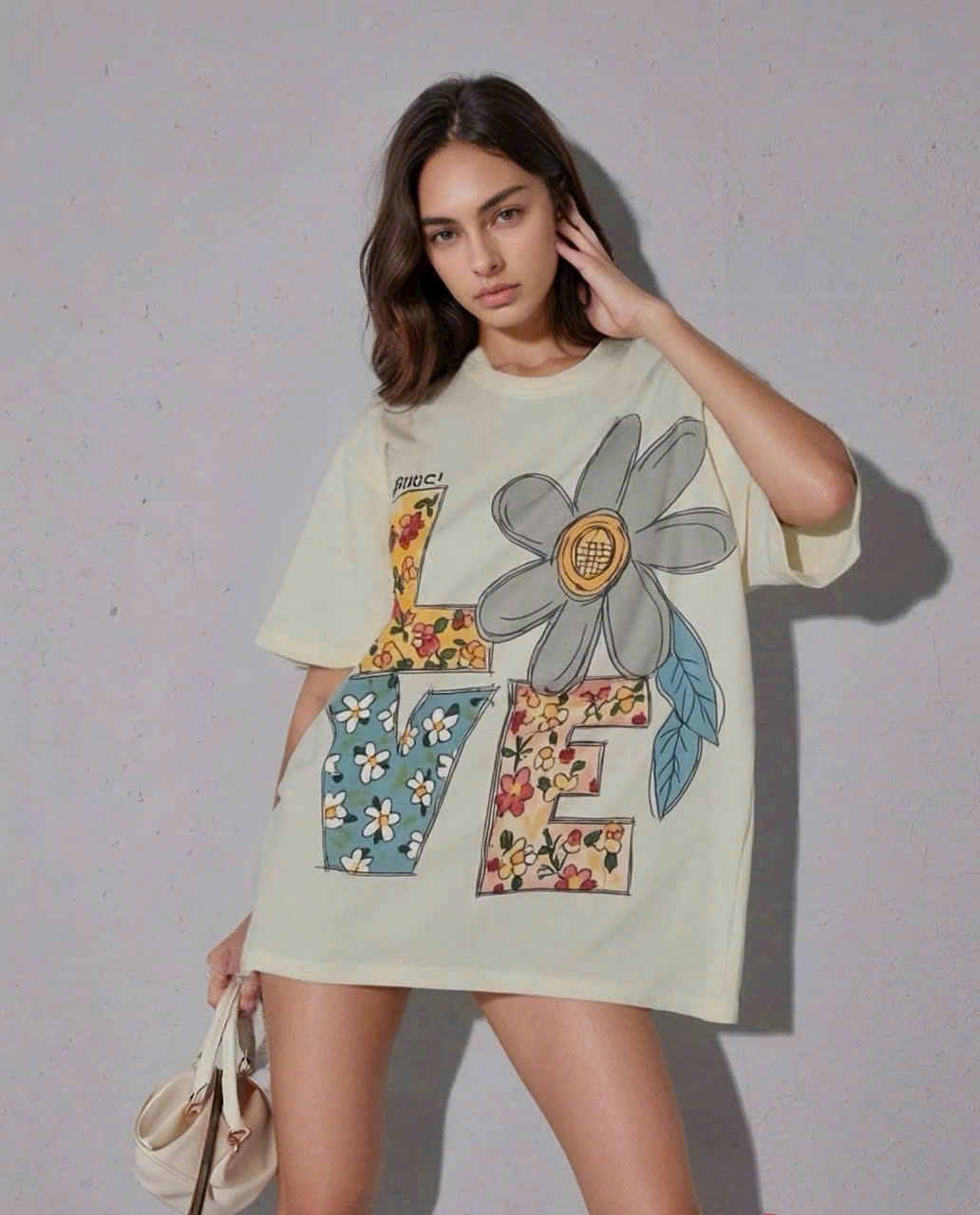 Áo thun phom rộng nữ gucci họa tiết hoa 4