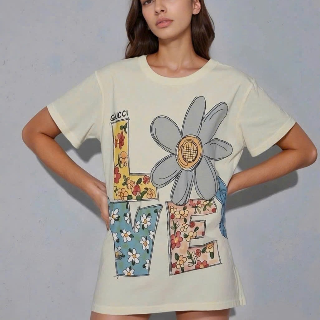 Áo thun phom rộng nữ gucci họa tiết hoa 5