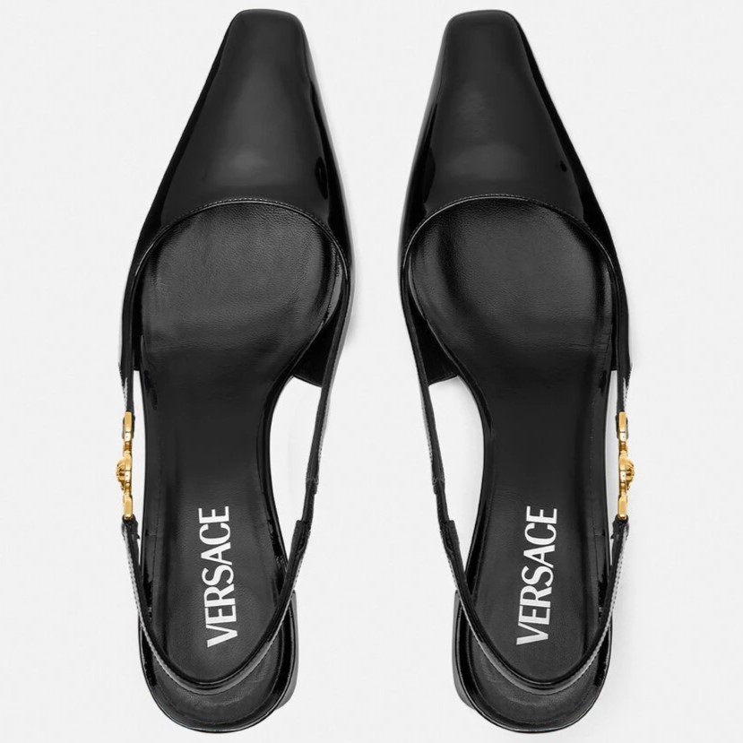 Giày Versace Medusa 95 Embellished Patent-leather Slingback Pumps 55 mm 4
