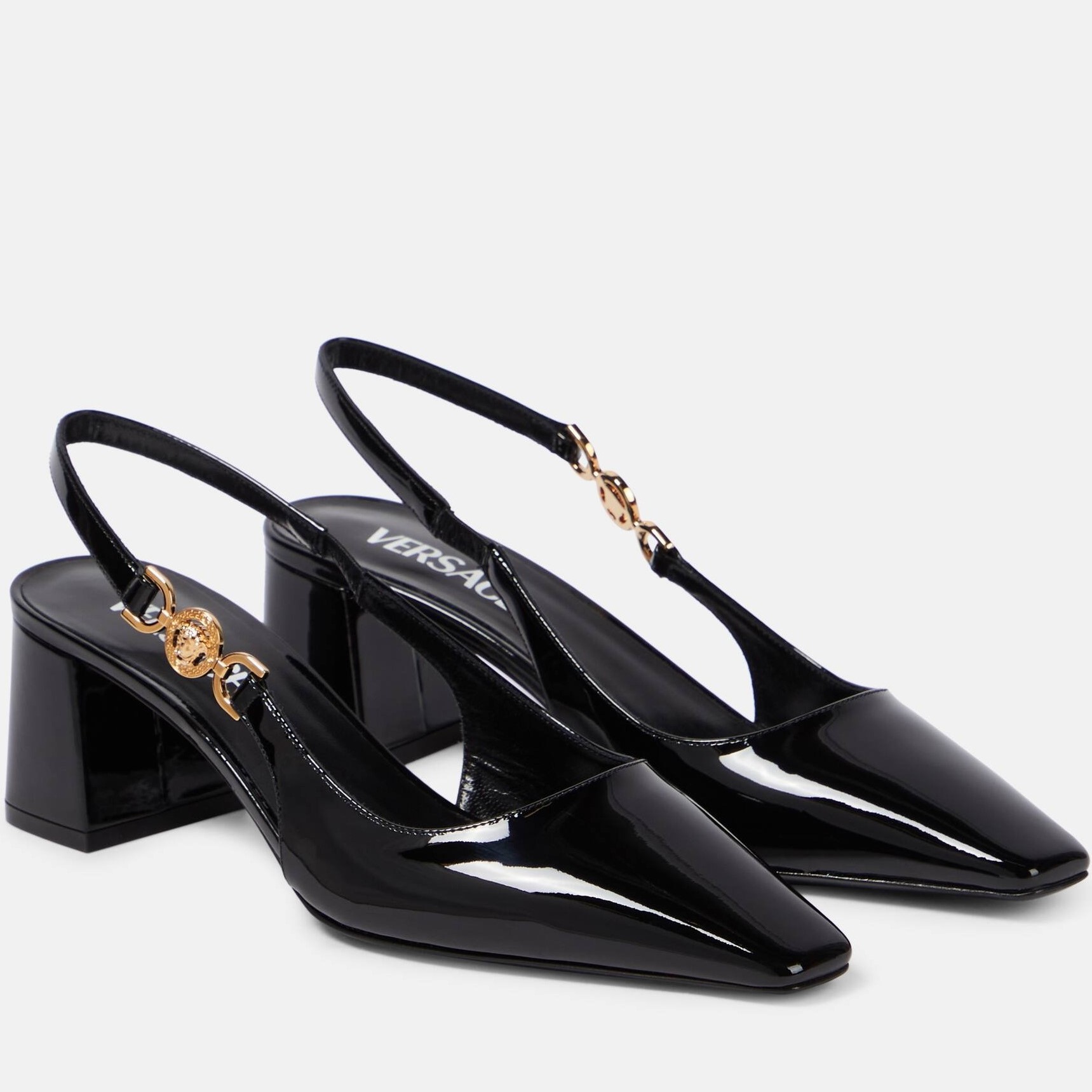 Giày Versace Medusa 95 Embellished Patent-leather Slingback Pumps 55 mm 8