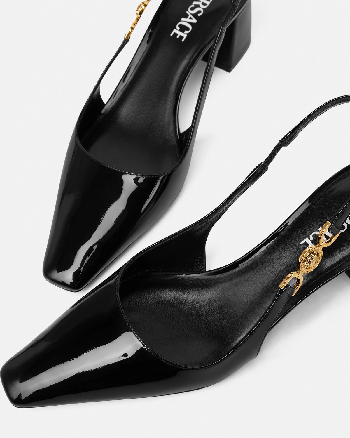 Giày Versace Medusa 95 Embellished Patent-leather Slingback Pumps 55 mm 11