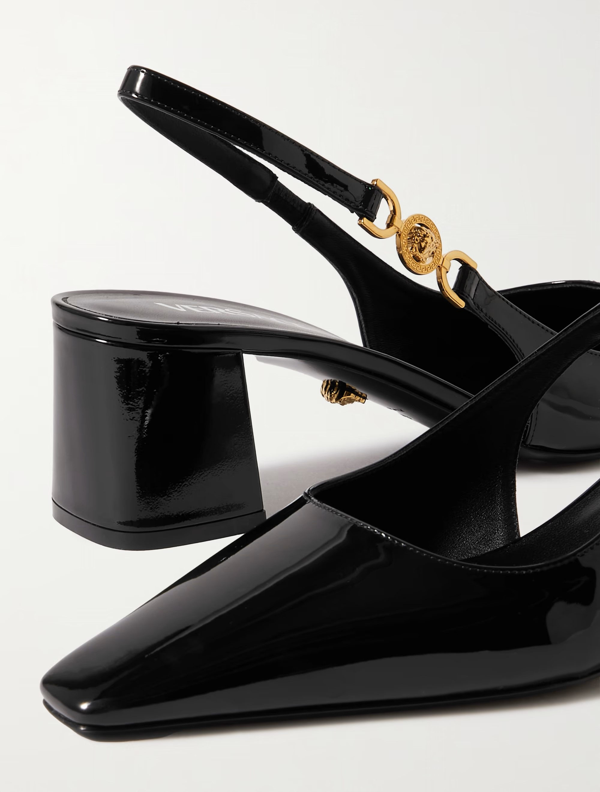 Giày Versace Medusa 95 Embellished Patent-leather Slingback Pumps 55 mm 16