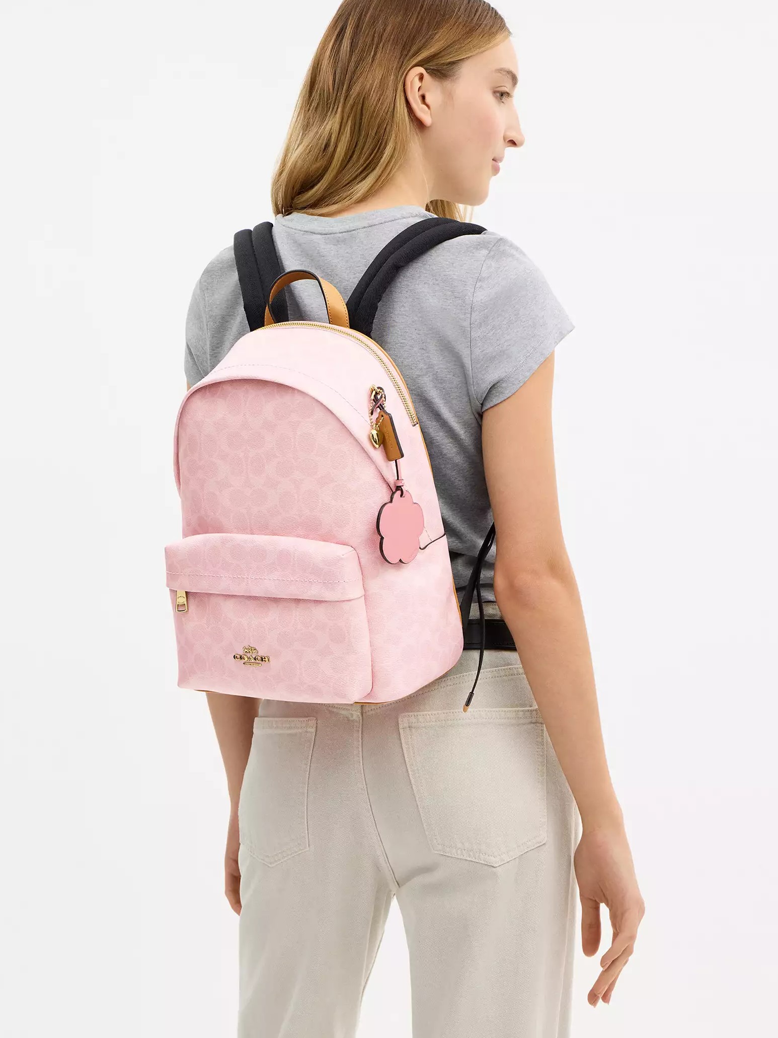 Balo Coach Taylor Small Backpack In Signature Canvas With Charms CEF46 4