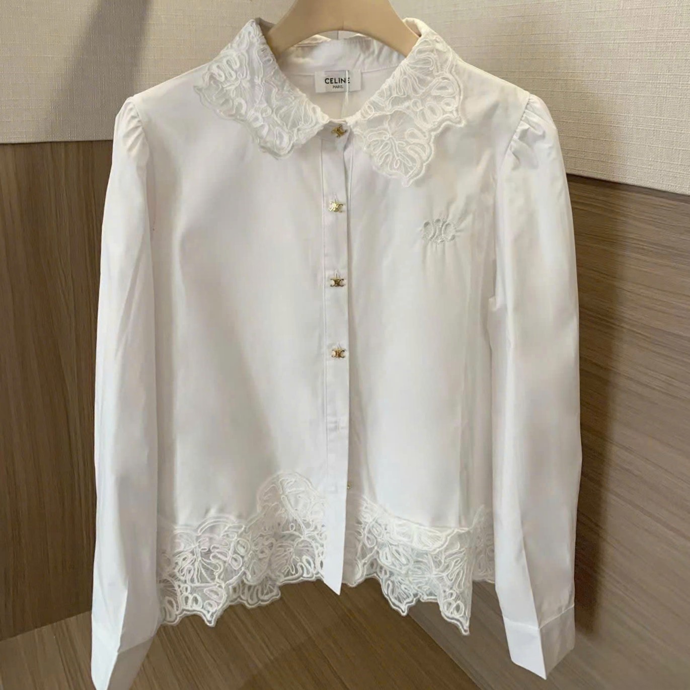Áo sơ mi trắng phối ren tay dài Celine 8