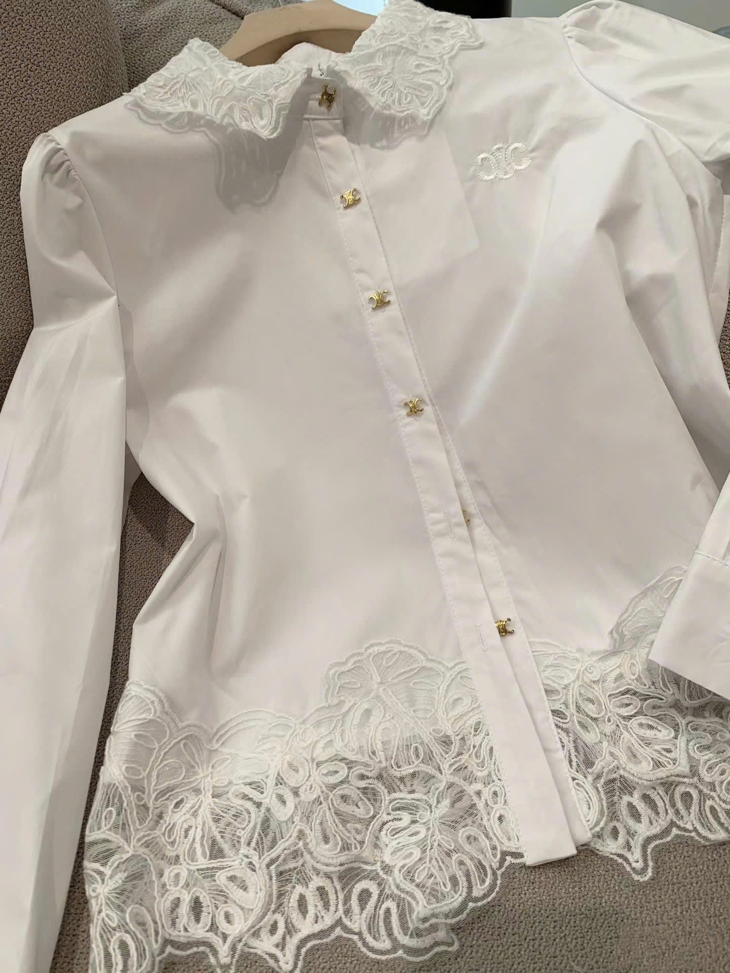 Áo sơ mi trắng phối ren tay dài Celine 10