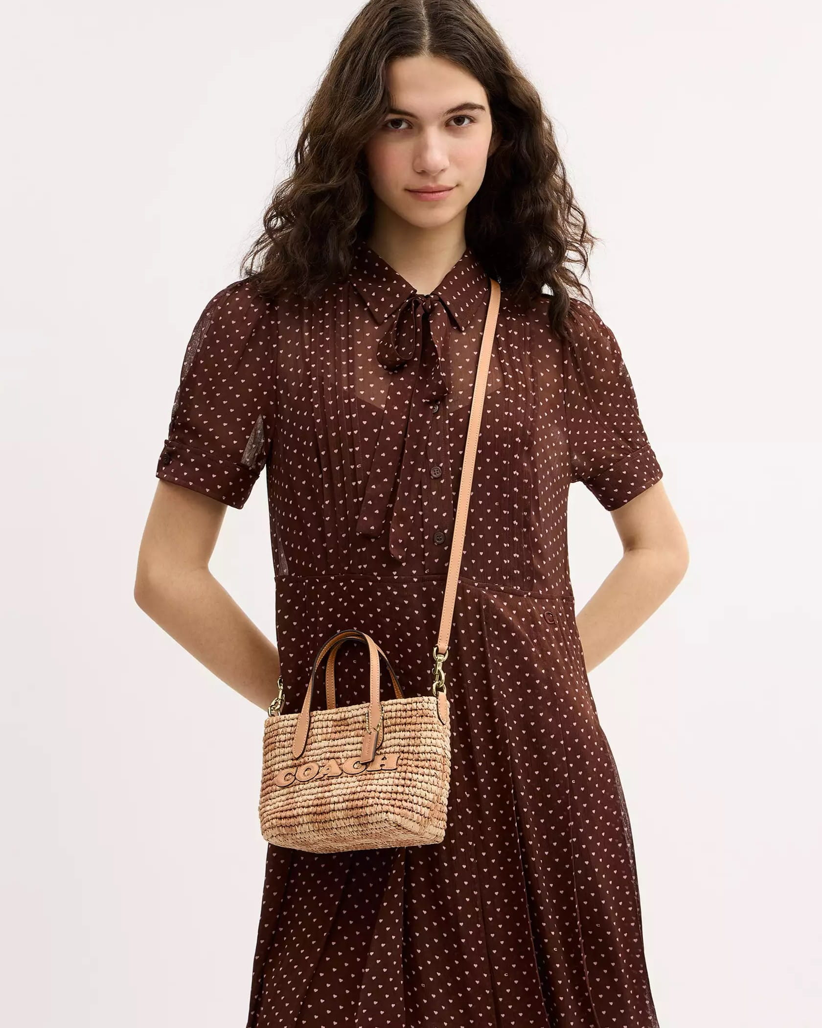 Túi Coach City Mini Tote Bag With Gingham Print straw Tan CEU31 5