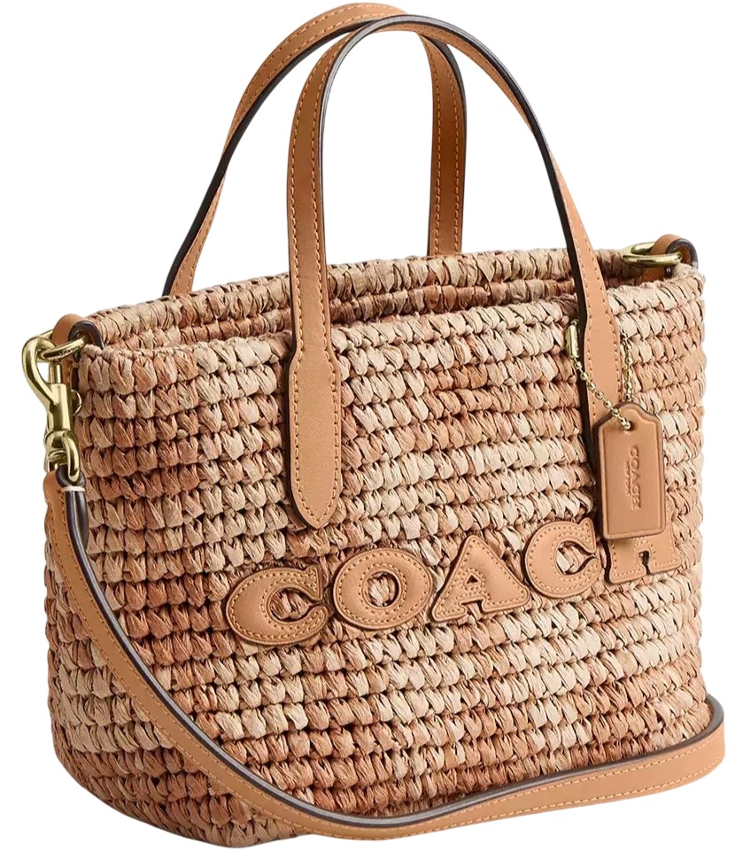 Túi Coach City Mini Tote Bag With Gingham Print straw Tan CEU31 7